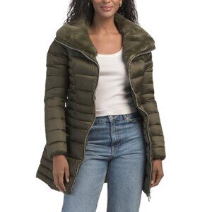 SAVE THE DUCK Green Caroline Satin Puffer Coat